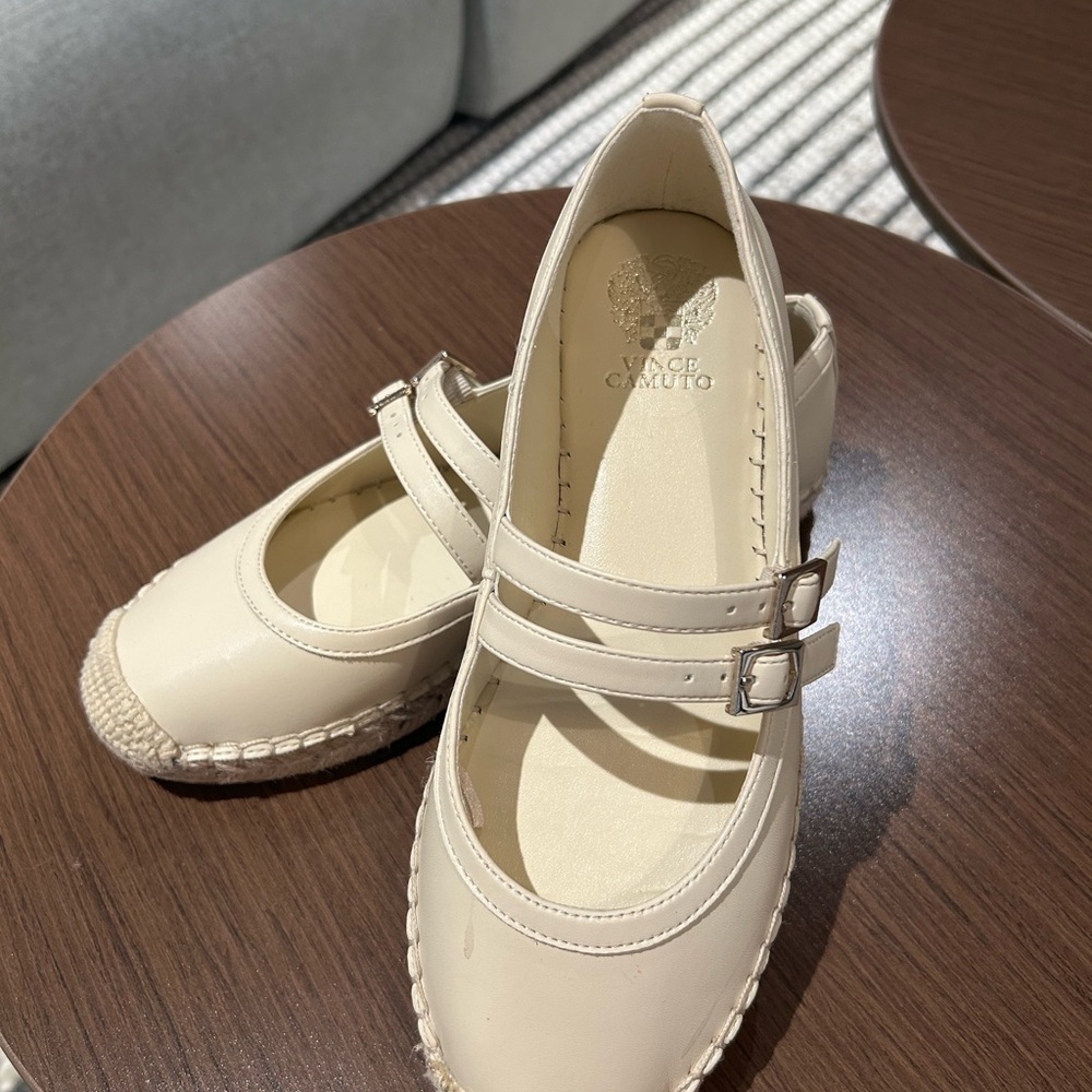 Vince Camuto Beige Double Strap Flats